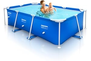 Sunrio Metal Pro 8'3" X 5' X 26" Rectangle Pool Durable Steel Frame Above Ground Pool for Outdoor Backyard Swimming Pool Suitable Friends Family Adults Kids