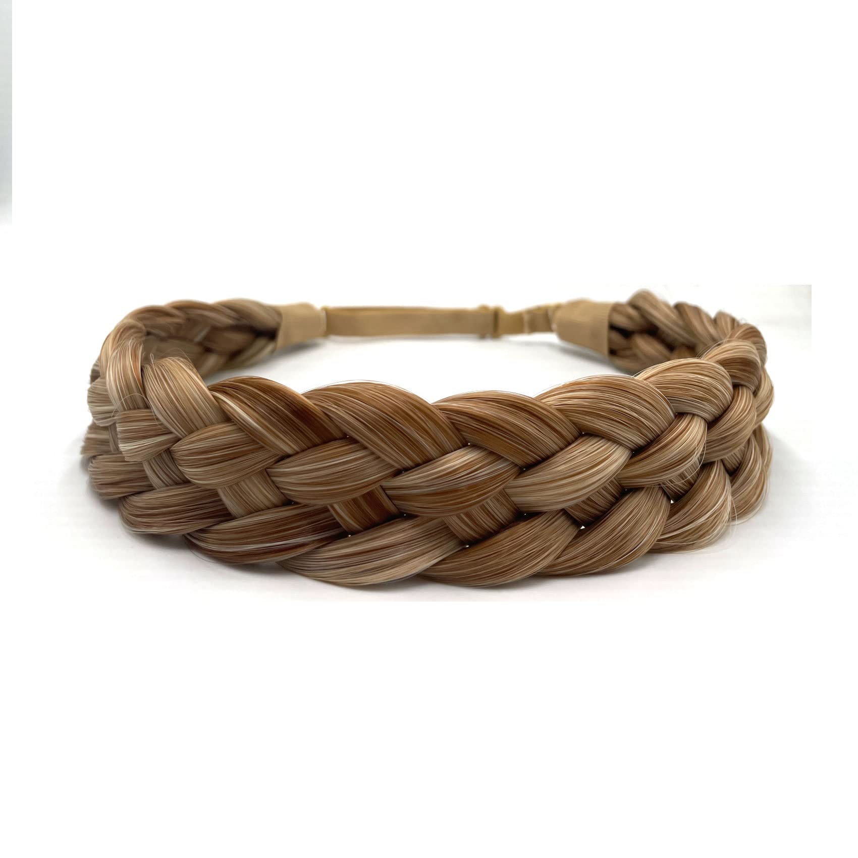 TOECWEGR Braided Hair Band 5 Strands Braids Hair Scrunchie Classic Chunky Elastic Synthetic Headband Women's Beauty Accessories (Light Apricot Brown)