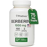 PRISTINE'S Berberine Supplement Capsules - 1000 MG 75 Day Supply 150 Capsules - Heart, & Immunity Health Support Antioxidant - Digestive Tract & Healthy Gut Flora Support