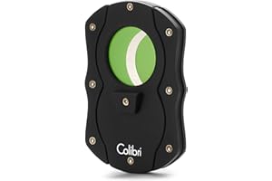 Colibri Premium Cut Cigar Cutter - Ergonomic Stainless Steel, Double Guillotine Style Spring-Loaded Straight Cut Blade, Ideal for up to 62+ Ring Gauge - Gift for Cigar Enthusiasts (Black & Green)