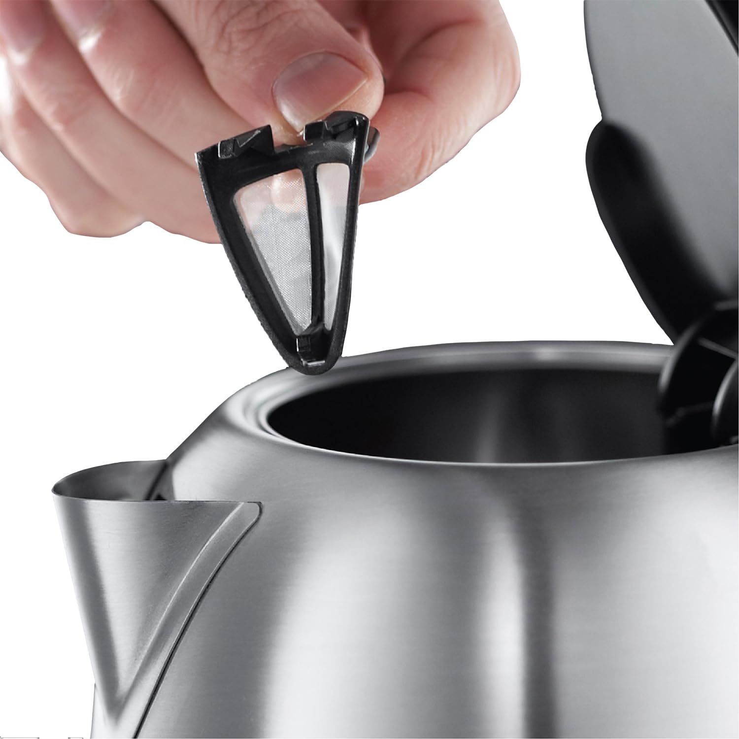 Russell Hobbs Brushed Stainless Steel & Black Electric 1.7L Cordless Kettle (Fast Boil 3KW, Removable Washable Anti-Scale Filter, Push to Open lid, Perfect Pour spout) 20441