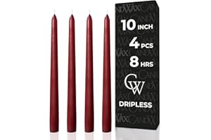 CANDWAX 10 inch Taper Candles Set of 4 - Dripless Tapered Candle and Unscented Candlesticks - Perfect for Dinner and Househol