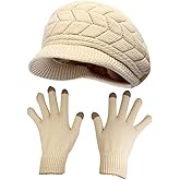 HINDAWI Winter Hats Gloves for Women Knit Warm Snow Ski Outdoor Caps Touch Screen Mittens