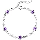 Valentine's Day Gift for Her | Sterling Silver Birthstone Bracelet for Women | Ideal Birthday Anniversary Jewelry | 14k G Plated Infinity Heart Link Adjustable Bracelet, Gifts for Wife Mom Girlfriend