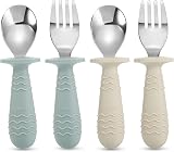 PandaEar 4 Pack Toddler Cutlery Set Stainless Steel Spoons Forks Morandi Green