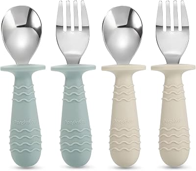 PandaEar 4 Pack Toddler Cutlery Set Stainless Steel Spoons Forks Morandi Green