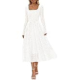 MEROKEETY Women's Floral 2025 Fall Midi Dresses Long Sleeve Square Neck Flowy A Line Wedding Ruched Dress Pockets
