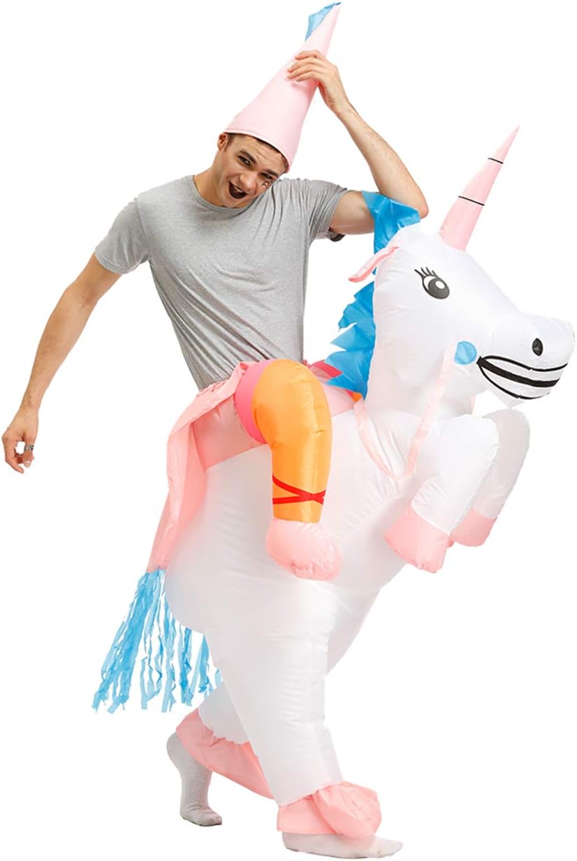 Kooy Adult Size Inflatable Unicorn Costume Fancy Costume Halloween Party Cosplay Fantasy Blow up Costumes (Adult-White Unicorn)