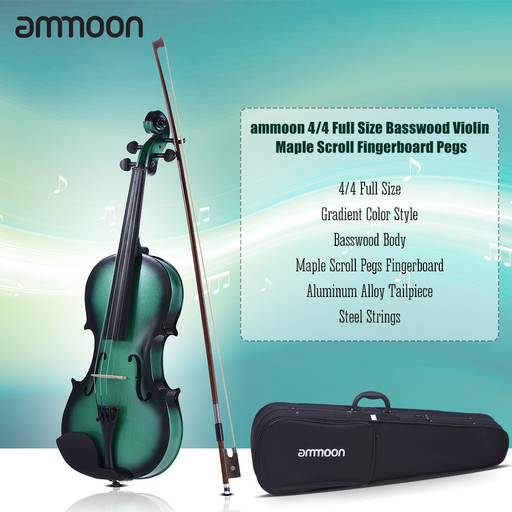 Ammoon 4/4 Full Size Basswood Violin Maple Scroll Fingerboard Pegs