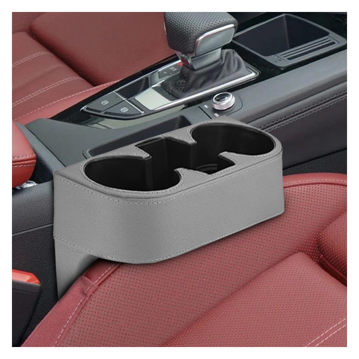 Photo 1 of ZIMISI Car Cup Holder, PU Leather Auto Front Console Gap Filler Organizer, Multifunctional Cup Drink Holder, Car Seat Gap Filler Storage Box, Coin Bucket, Cell Mobile Phone Holder (Grey)