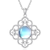 Pextrid 925 Sterling Silver Moonstone Pendant Necklace, Retro Vintage Moonstone Necklace for Women, Jewelry Gift for Mother's Day, Birthday Anniversary Christmas, with 18+2inch Chain