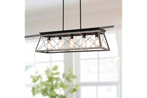 XIPUDA 5-Light Pendant Lights Fixture, Farmhouse Chandeliers for Dining Room, Rustic Island Lights for Kitchen, Rectangular Chandelier Rustic Farmhouse Light Fxiture Gold&Black