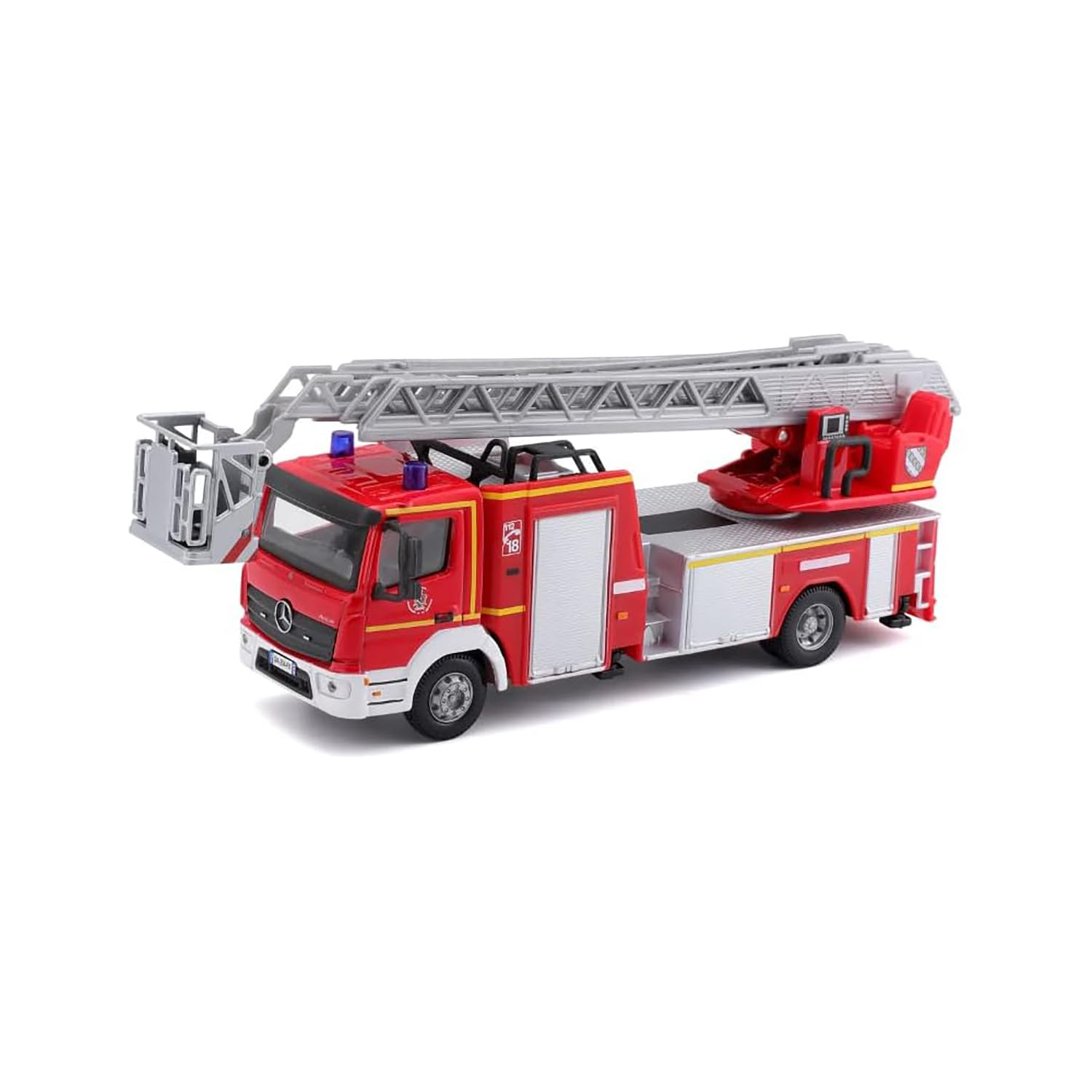 Bburago Die-Cast MERCEDES ATEGO MAGIRUS DLK Fire Truck with Working BOOM - Reploca Collectible Model Toy - 1:50 Scale