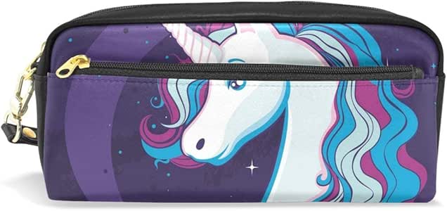 Estuche para lápices con diseño de unicornio y luna, cielo estrellado