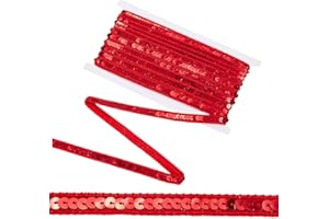 CABODYALS Red Sequin Bead Fabric Trim Ribbon Gimp Braided Lace Trims Glitter Flat Round Sequins Paillette Shiny Metallic Polyester Ribbons for Sewing Making Clothes Garment Decor DIY Crafts Wedding