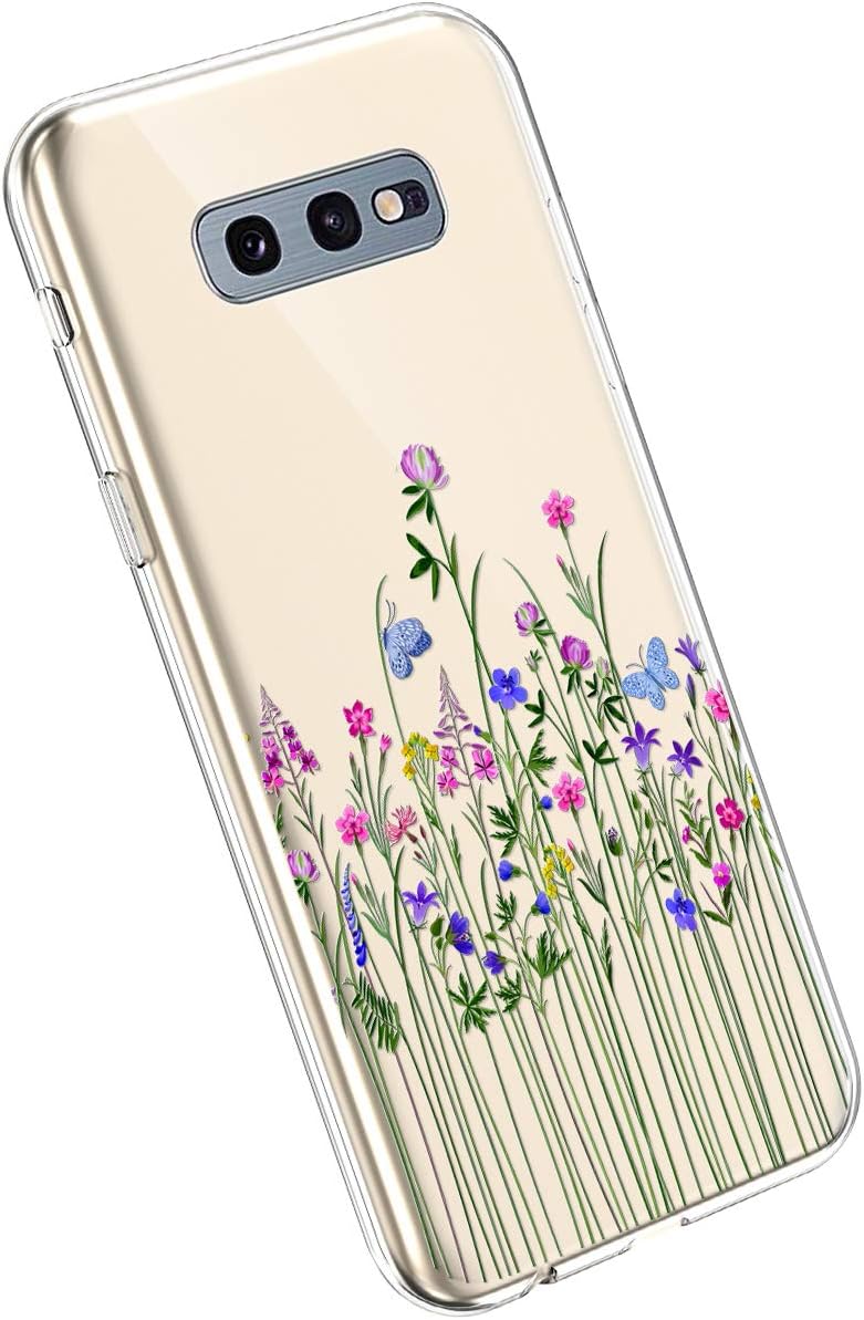 YSIMEE Compatible with Case Samsung Galaxy S10e,Exquisite Silicone Beautiful Flowers Painted Transparent Thin Lightweight TPU Soft Shockproof Rubber Gel Crystal Bumper Case,Flower C3