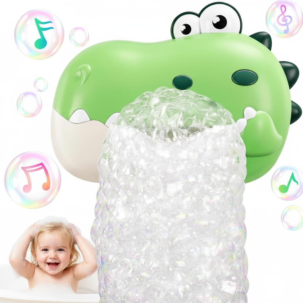 Baby Bath Toys, Dinosaur Bath Bubble Machine with Music, Bathtime Bathtub Toy for Toddlers Christmas Birthday Gifts, Bubble Maker Toys for Kids Ages 1-3 4-8 Baby Gifts (Green)