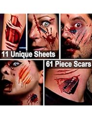 Zombie Makeup,Halloween Makeup,11 Unique Sheets,Fake Blood,Scar Tattoo,Halloween Tattoos Fake Blood Makeup Vampire Makeup, Enjoy Halloween Makeup Kit Zombie Tattoos,11 Sheets,61 Pics Fake Scars Cuts