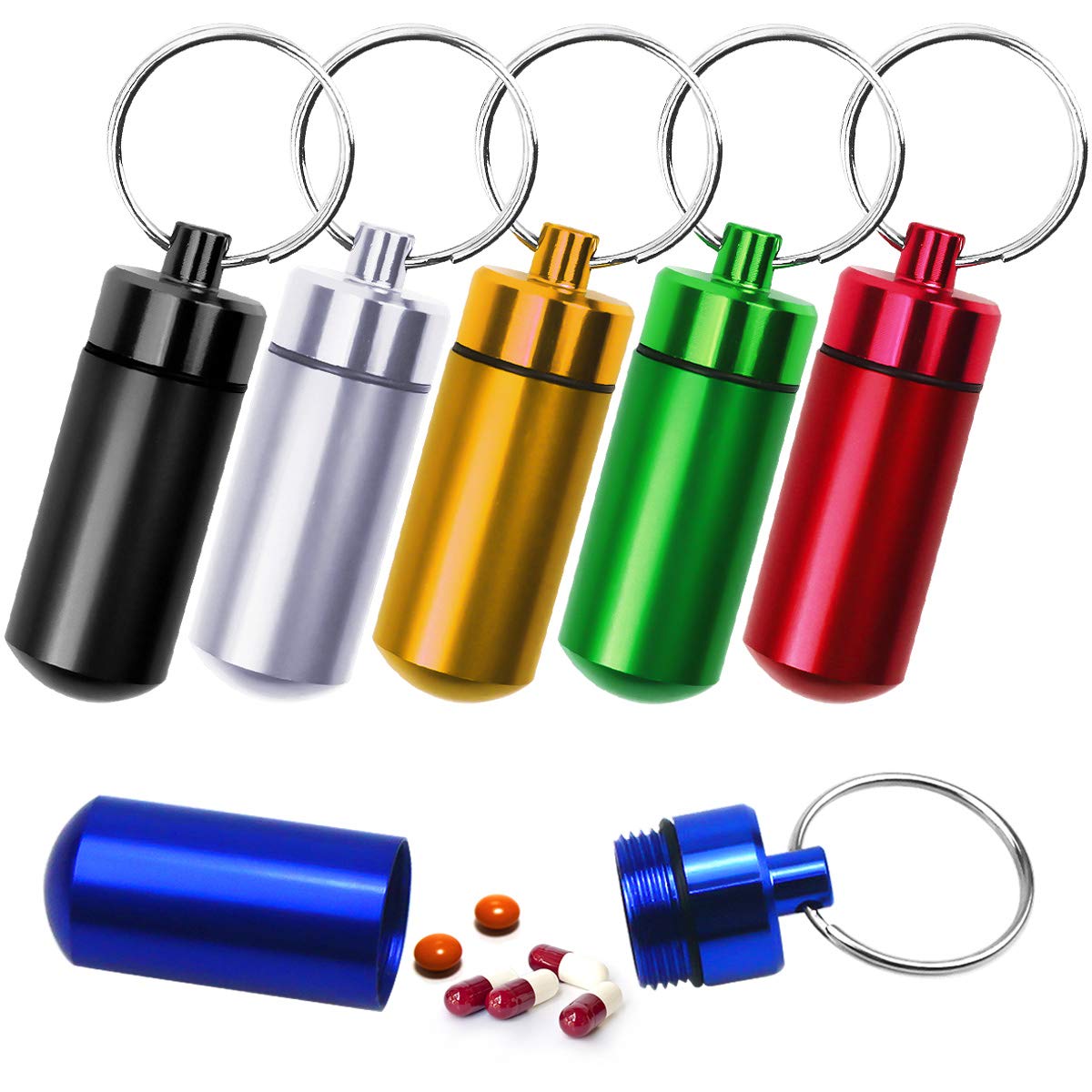 NATUCE 6PCS P Keychains Box Waterproof Pill, Aluminum Alloy Pill Keychain Box, Mini Medication Container
