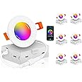 CLOUDY BAY [6 Pack] 3 inch Smart WiFi LED Recessed Lights,RGBCW Color Changing,Compatible with Alexa and Google Home Assistant,No Hub Required,2700K-6500K,IC Rated