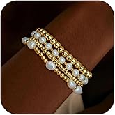 HUASAI Gold Bracelet Stack for Women Beaded Cross Pearl Bow Bracelet Non Tarnish Chunky Stretch Paperclip Chain Bracelets Set Trendy Jewelry Gifts Easter Basket Stuffers