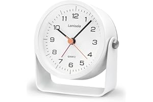 Lamisola 3.5 Inch Small Desk Alarm Clock, Battery Operated Analog Silent Clock with Night Light, Retro Vintage Metal Bedside 