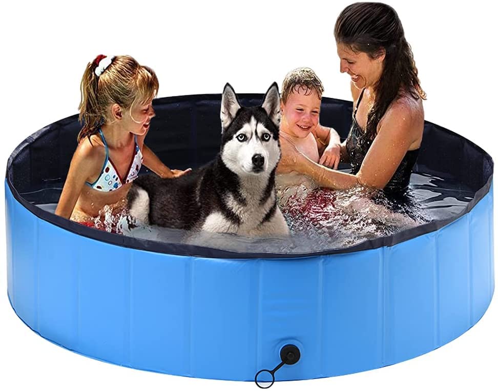 Paddling Pool for Pets and Kids,(XL: 160 x 30 cm) Foldable Dog Swimming Pool PVC Non-Slip Bathing Tub Sturdy Children Pet Dog Paddling Bathing Pool for Garden Patio Bathroom