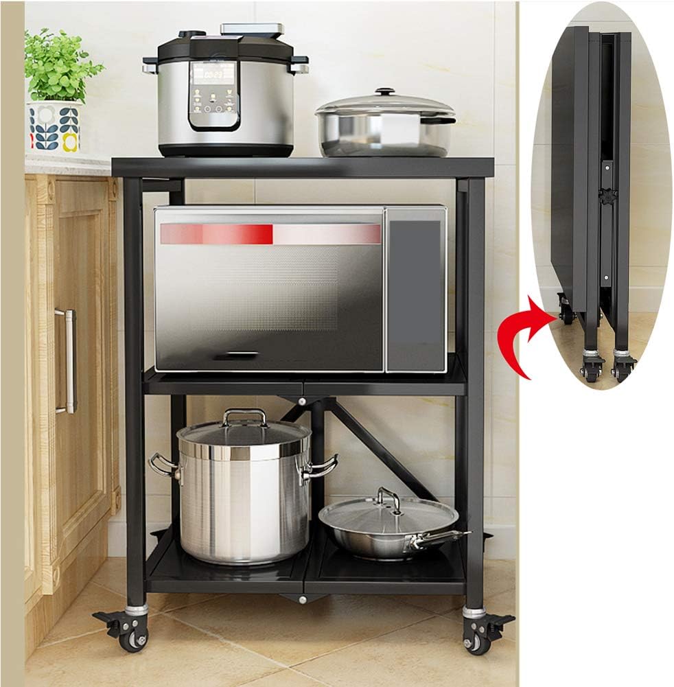 YZJJ Serving Cart for Dining Room Outdoor Folding Rolling Wheels Portable Serving Cart Bar Trolley Storage Home Kitchen Indoor Food Living Room Foldable Shelves Metal (,black)