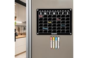 KICHOMTI Magnetic Calendar for Fridge Monthly Dry Erase Calendar Whiteboard 16”x12" Inches Acrylic Dry Erase Board for Refrigerator with 4 Dry Erase Markers in 4 Colors Apartment Must Haves(Black)