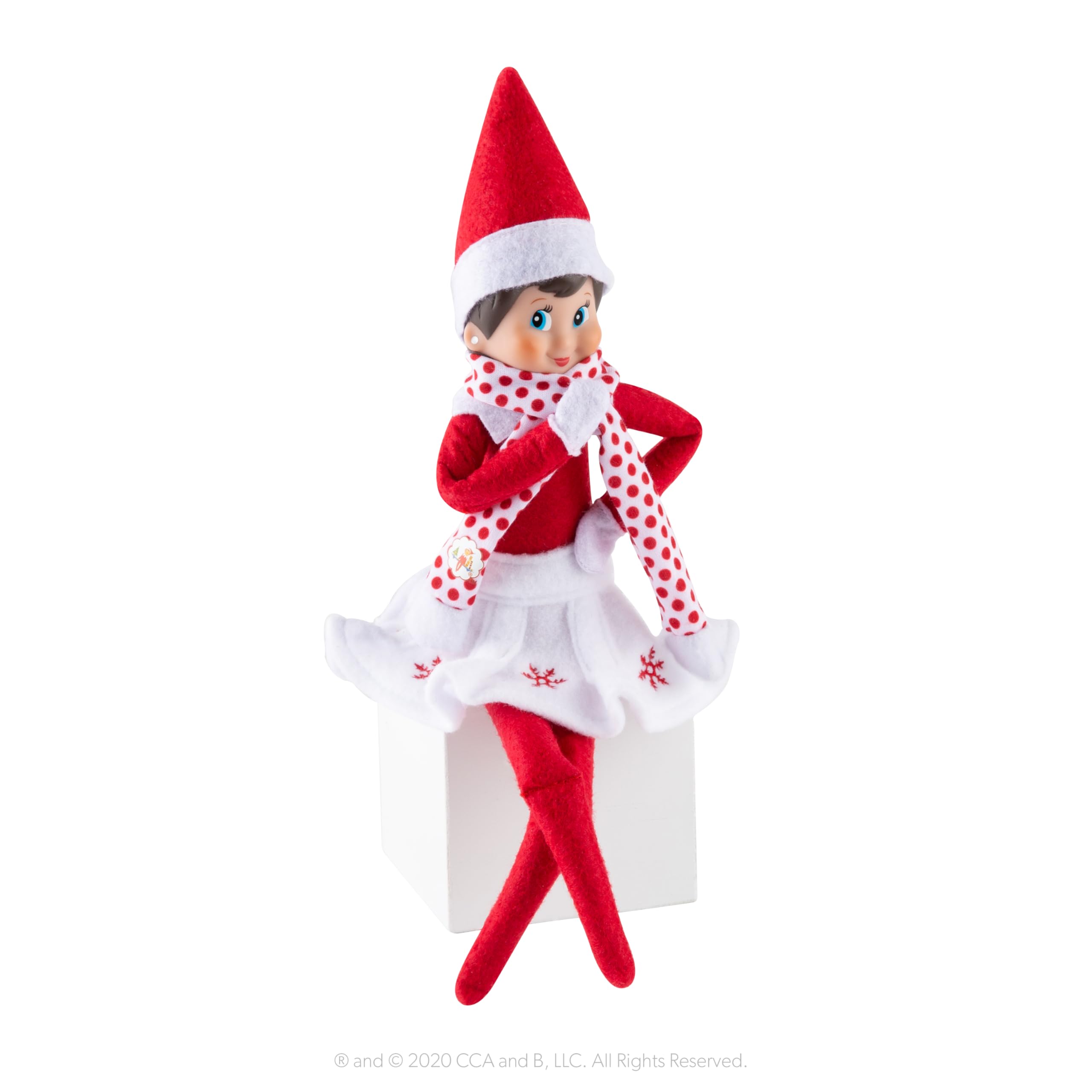 The Elf on the Shelf Claus Couture Collection Snowflake Skirt & Scarf – Red and White Holiday Outfit for Scout Elves – Festive Elf Clothes Accessory – Scout Elf Not Included