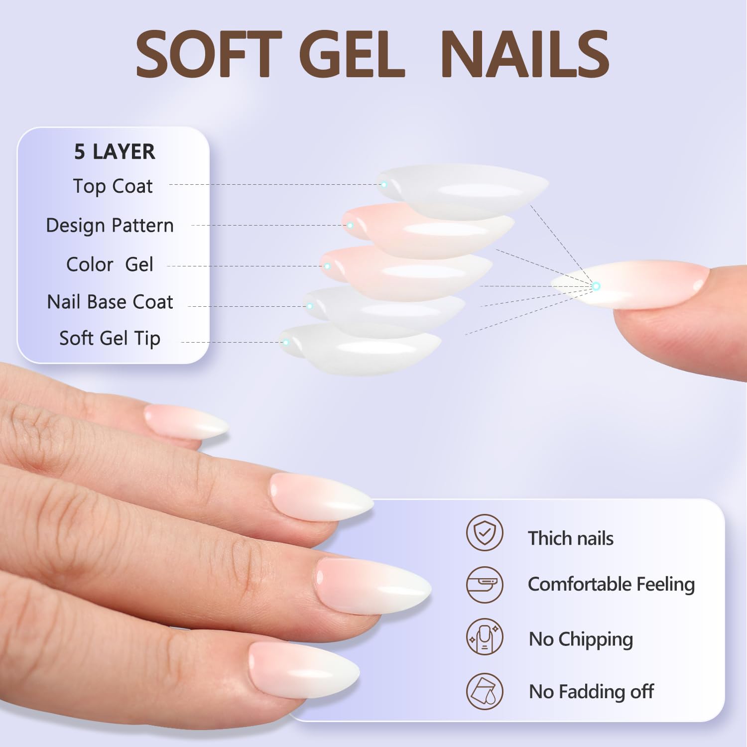 6 Packs Press On Nails Almond, Misssix French Tip Press On Nails Short, Reusable Glue On Nails, Gel Fake Nails for Women, Stick On Nails Kit 15 Sizes-6 styles in total - Image 5