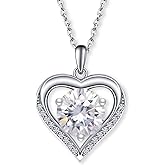 Moissanite Necklace for Women, Lab Grown Diamond Necklace, GRA Certified Moissanite Heart Pendant, 16"+2" Adjustable S925 Sterling Silver Chain, Gift for Her Christmas Birthday