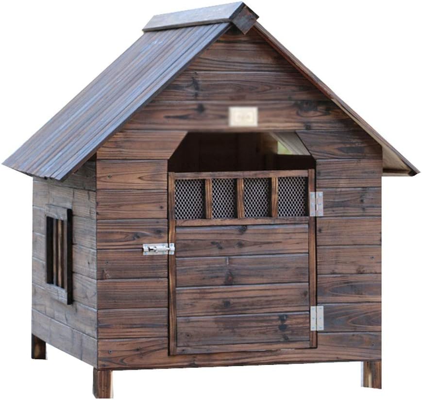 Kennel Beds Solid Wood Rain Dog House Outdoor Villa with Doors and Windows Four Seasons Pet Room Beds & Furniture