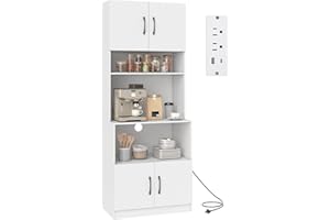 Giantex Kitchen Pantry Cabinet with Charging Station, 66" Tall Farmhouse Microwave Stand Storage Hutch with Adjustable Shelve