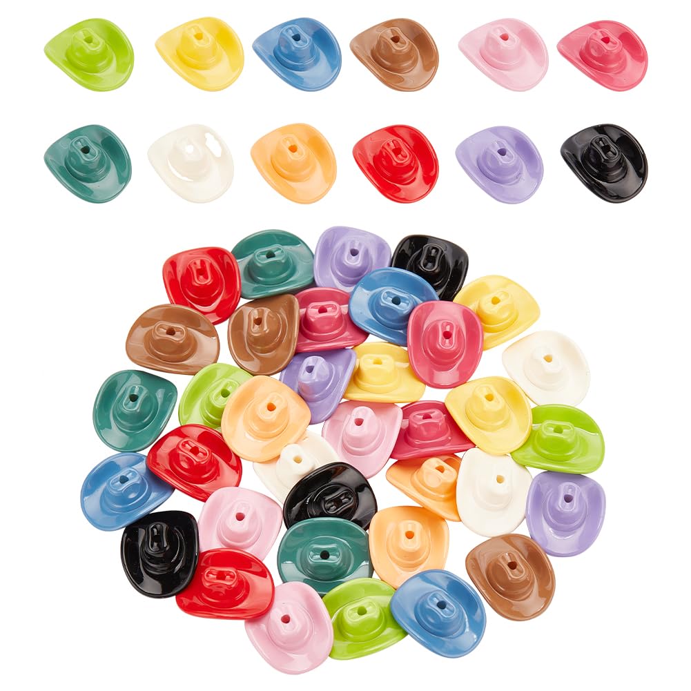 PH PandaHall 48PCS Acrylic Cowboy Hat Beads, 12 Colors Mini Cowboy Hats Colorful Opaque Beads Western Style Tiny Cowboy Hat Charms for DIY Earrings Bracelet Necklace Jewellery Making