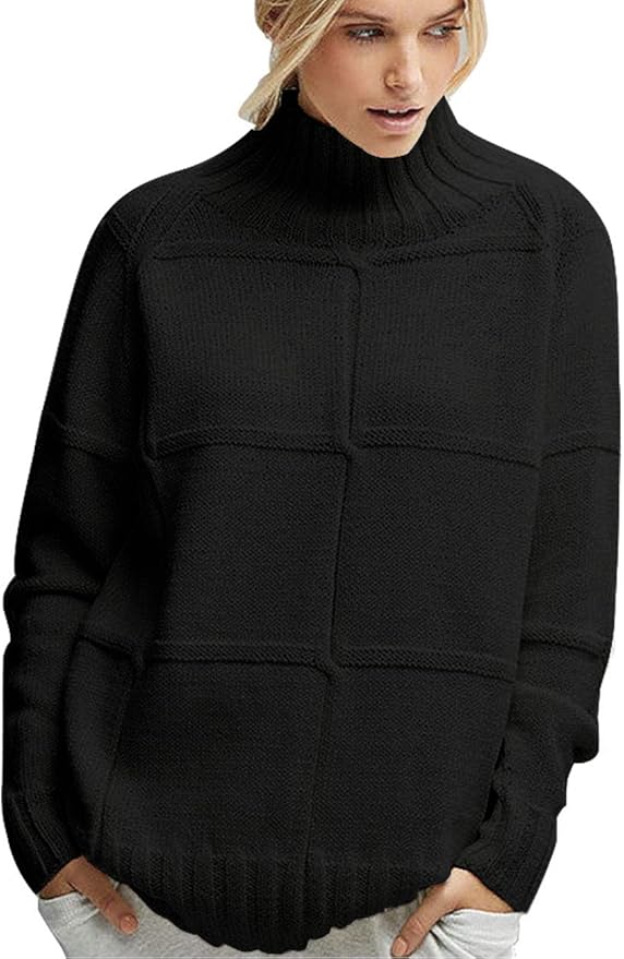 shermie Women's Casual Turtleneck Jumpers Loose Long Sleeve Plain Cross
