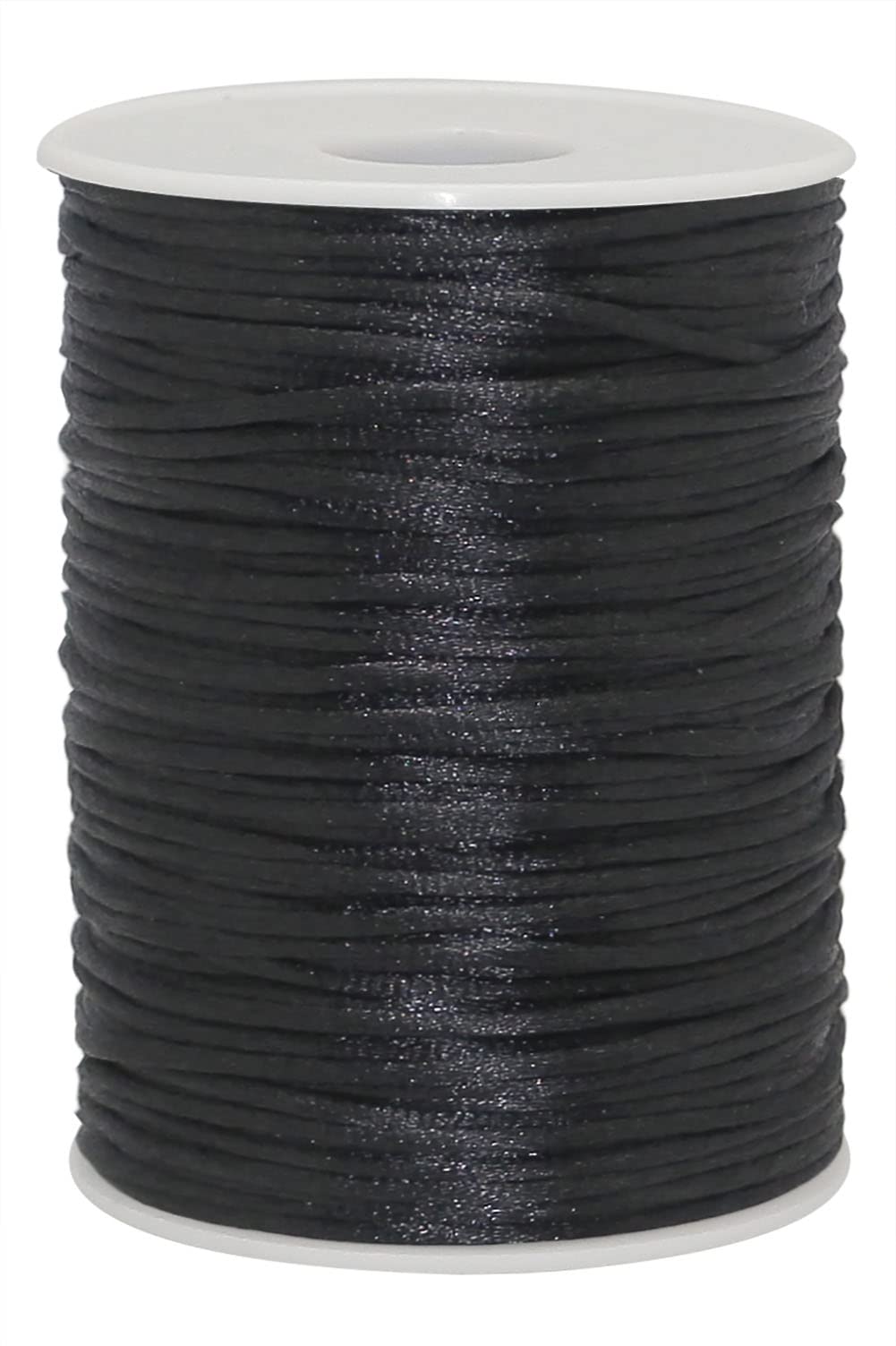 YEQIN 2mm x 100 Yards Quality Rattail Nylon Satin Cord Roll, Kumihimo Rattail, Chinese Knot (Black)