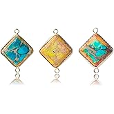 Flemtai 3 Pieces Natural Imperial Jasper Stone Rhombus Connector,Gemstone Links Charms for DIY Jewelry Making Unique Gemstone Pendant for Necklaces, Bracelets, Earrings