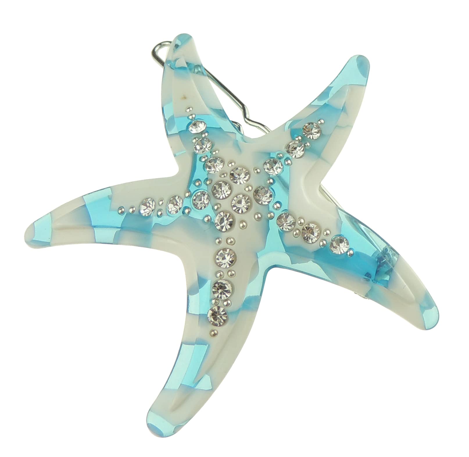 Womens Girls Rhinestone Jeweled Crystal Diamante Party Birthday Christmas Bridal Wedding Accessories Slides Hairpin Hair Clips Grips Bobby Pins Sea Lover Marble Look Starfish (Turquoise)