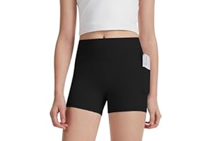 DOCUMO Girls Athletic Shorts with Pockets, Kids High Waisted Dance Yoga Short Running Volleyball Gymnastics Biker Shorts