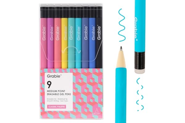 Grabie Erasable Gel Pens, 9 Medium Point 0.7 mm Pens, Classic | Thermo-Sensitive Gel Ink, Clean Erasing, Smooth Writing, Vibrant Assorted Colors, Retractable Design, Drawing, Journaling
