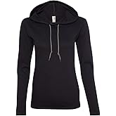 Anvil Ladies Lightweight Long-Sleeve Hooded T-Shirt, XL, BLACK/DARK GREY