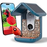 Birdbuddy PRO Solar Smart Bird Feeder with Camera - AI Bird Species Identification, 5MP Photos, 2K HD Video Live Stream Camera, Slow-Motion Video, 2.6in Focus - Blue Solar