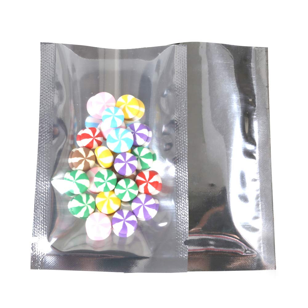 Pack of 100 Clear/Silver Open Top Bags Flat Pouch Sachet For Food Packaging Heat Sealant BPA Free(7x10CM (2.7x3.9 inch))