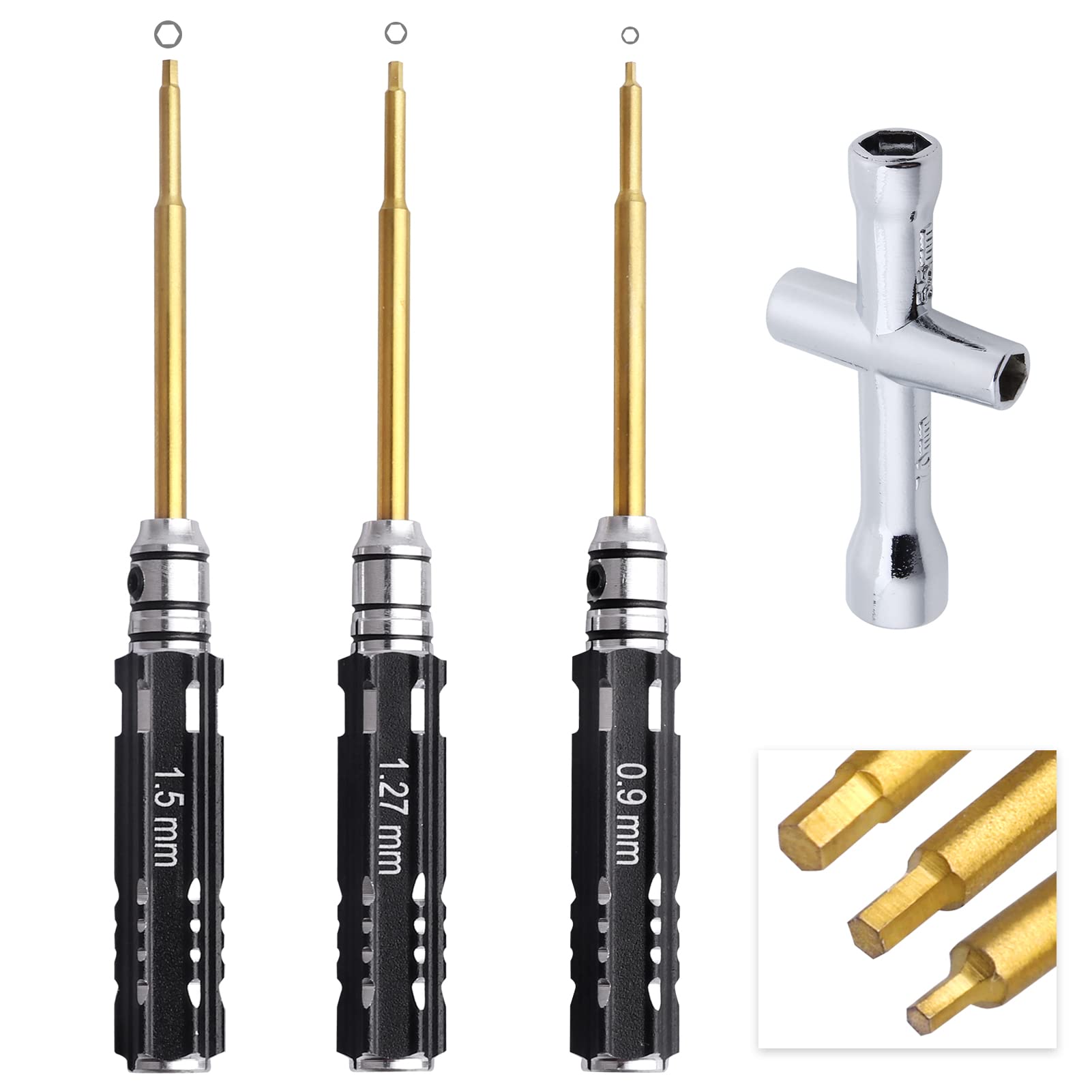 Photo 1 of HobbyPark Mini RC Allen Wrench Set 0.9mm 1.27mm 1.5mm Hex Driver Screwdrivers & Wheel Nut Wrench for Axial SCX24 1/24 RC Crawler Car Tools