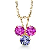 Gem Stone King 14K Yellow Gold Pink Sapphire and Blue Tanzanite 3-Stone Pendant Necklace For Women (0.42 Cttw, Gemstone September Birthstone, Round 3MM, 18 Inch Chain)