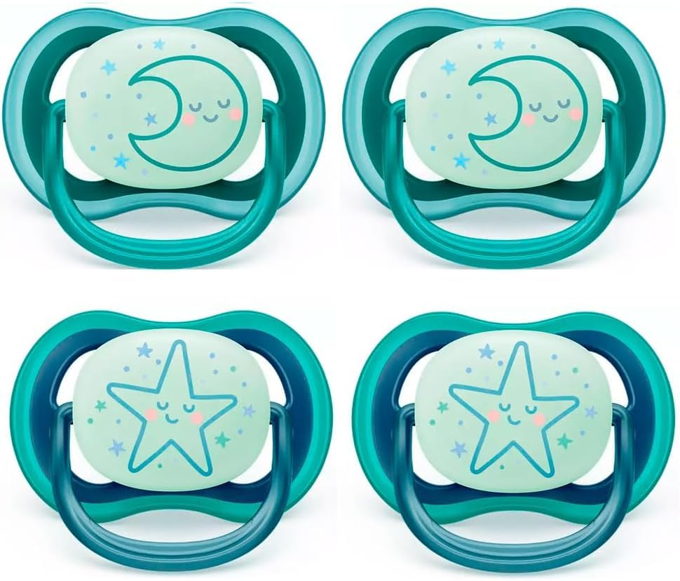 Philips Avent Ultra Air Night Soothers for Babies, 6 to 18 Months, Pack of 4, Includes Sterilisation Box, 6-18 M, Uni Mix