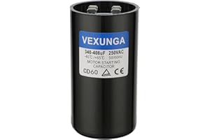 VEXUNGA 340-408 uF MFD 250 VAC 50/60 Hz Round Motor Start Capacitor CD60 Single Phase Capacitors for AC Motors Starting or Po