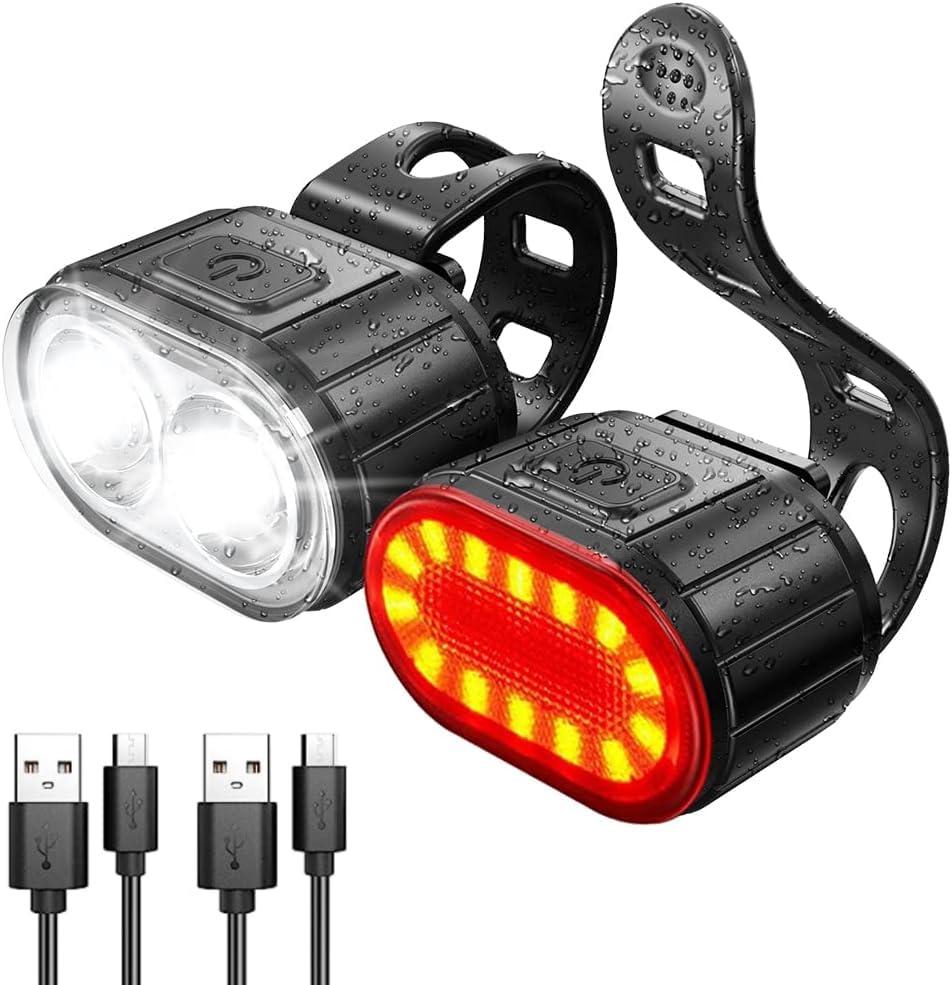 USB Rechargeable Bike Light Set, 350 Lumen Super Bright Bike Lights Front and Back LED Rear Taillight, Bicycle Lights for Night Riding Safety, Waterproof IPX5, 4/6 Modes, Mode Memory