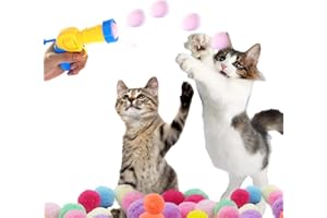 Qzsgwr Cat Ball Toy Launcher(New Upgraded) and Cat Pompom Balls (80Pcs 1.2Inch No Catnip).Interactive Cat Toys Balls for Indoor Cats. Let Your Kitten Enjoy Playing with You.